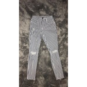 LIKE NEW high waist navy & white striped jeans